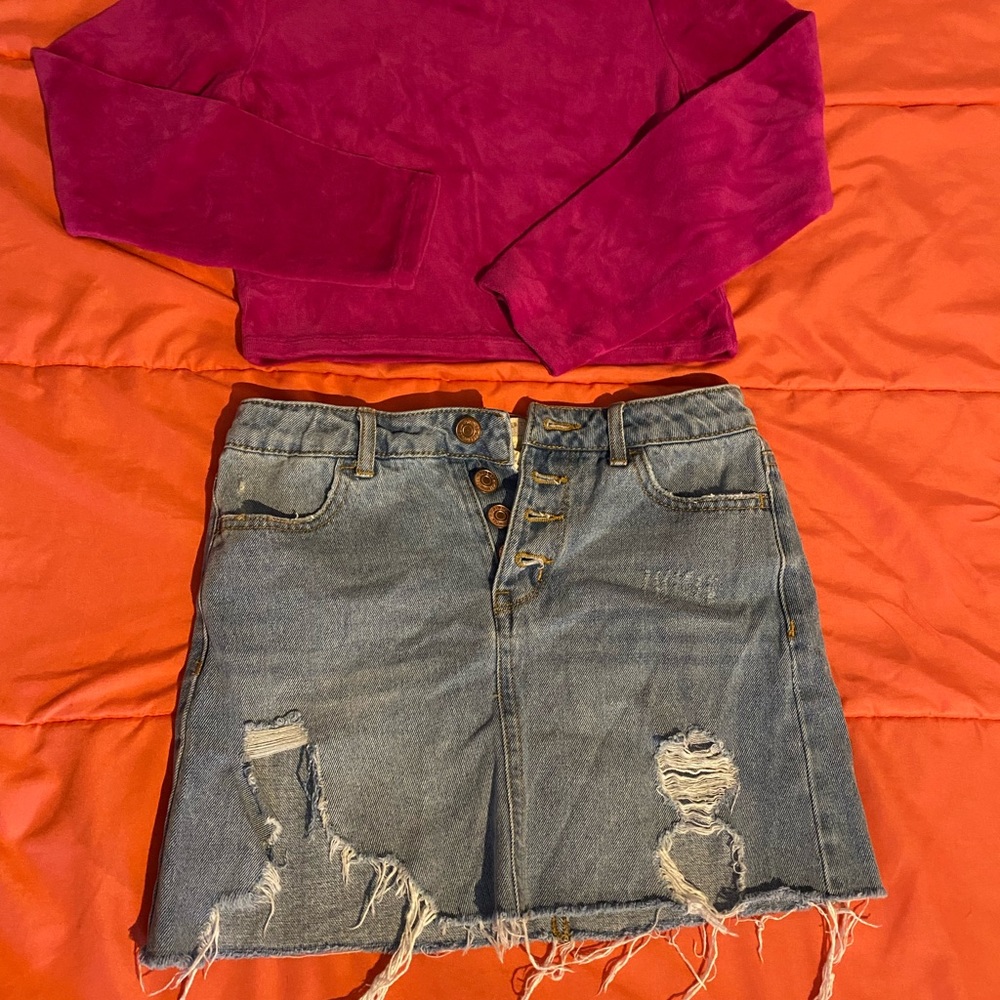 Forever 21 Jean Skirt and Long Sleeve Crop top